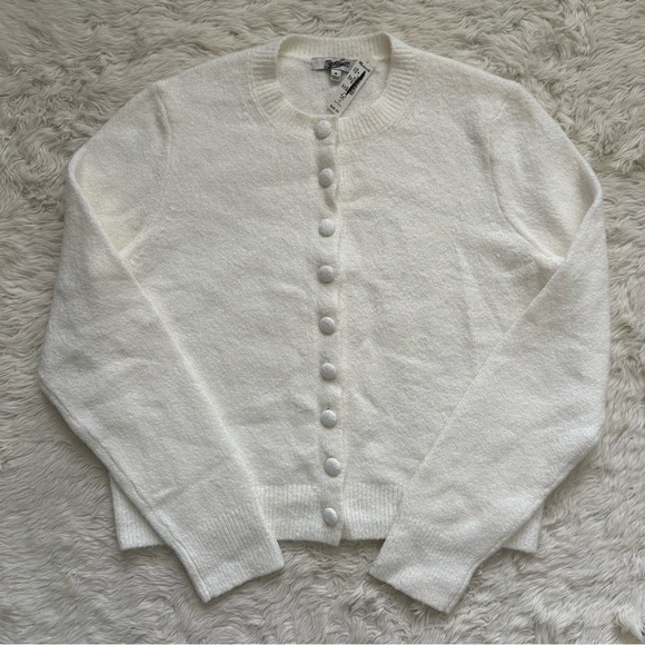 Madewell Sweater Cotton-Blend Cardigan Covered Buttons Winter White M NWT New - Picture 3 of 12